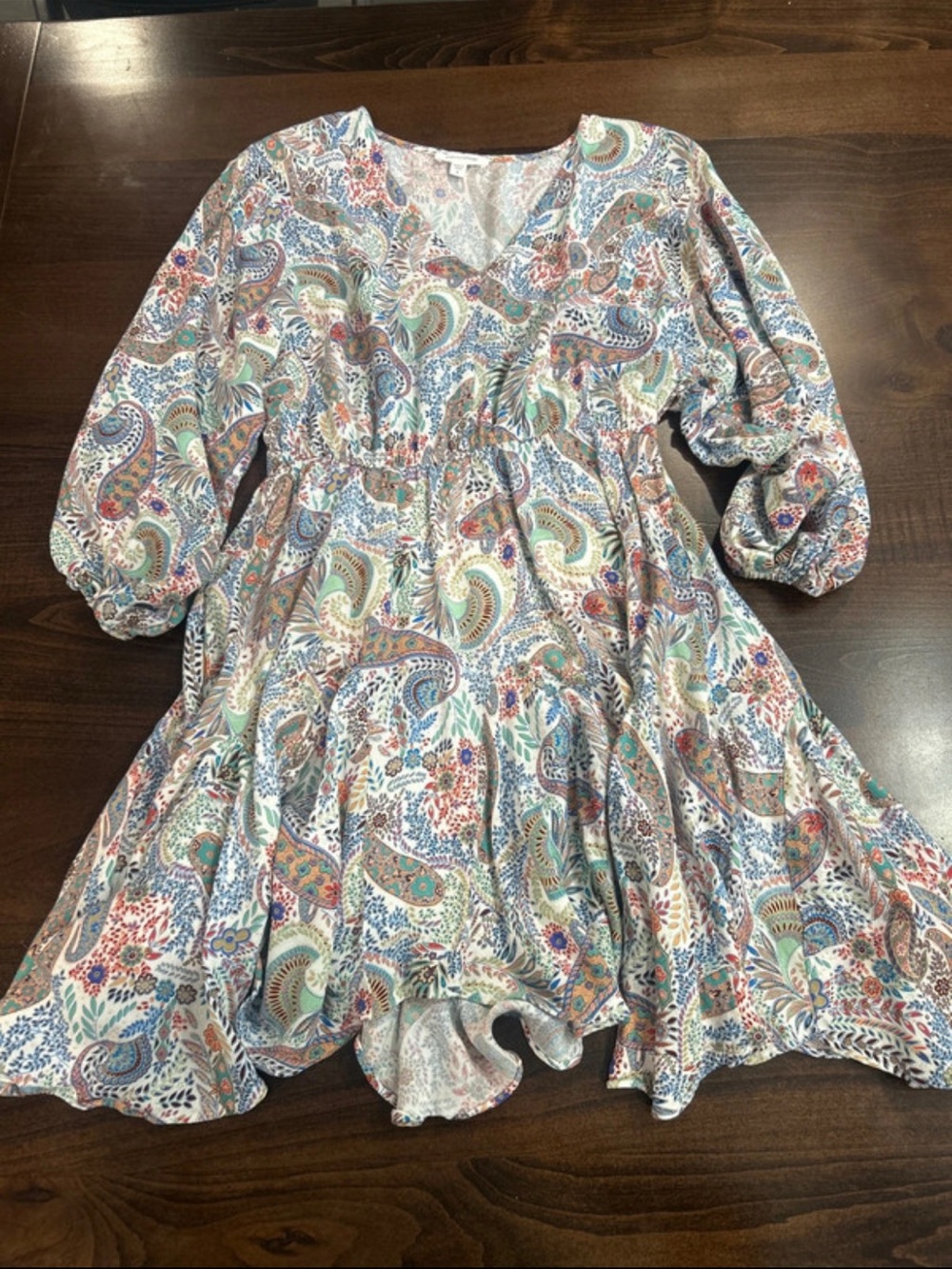 mittoshop Paisley Midi Dress - White with Blue, Green, Pink Accents
